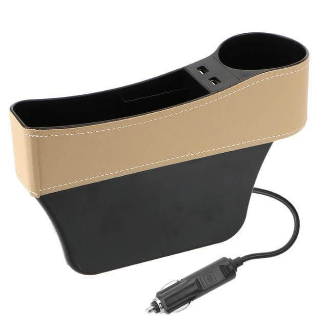 Leather USB Charger Car Seat Gap Organizer