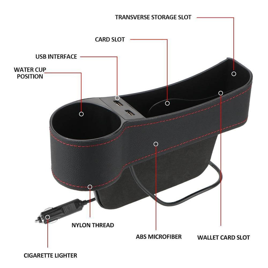 Leather USB Charger Car Seat Gap Organizer - Image 4