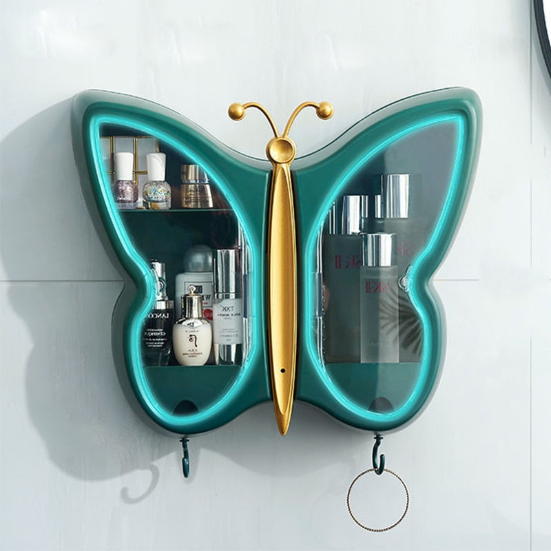 Wall-Mounted Butterfly Bathroom Makeup Organizer