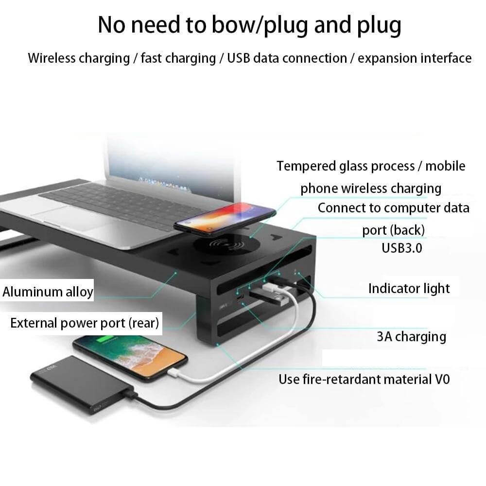 Multifunctional Wireless Charging Desktop Monitor Stand - MaviGadget