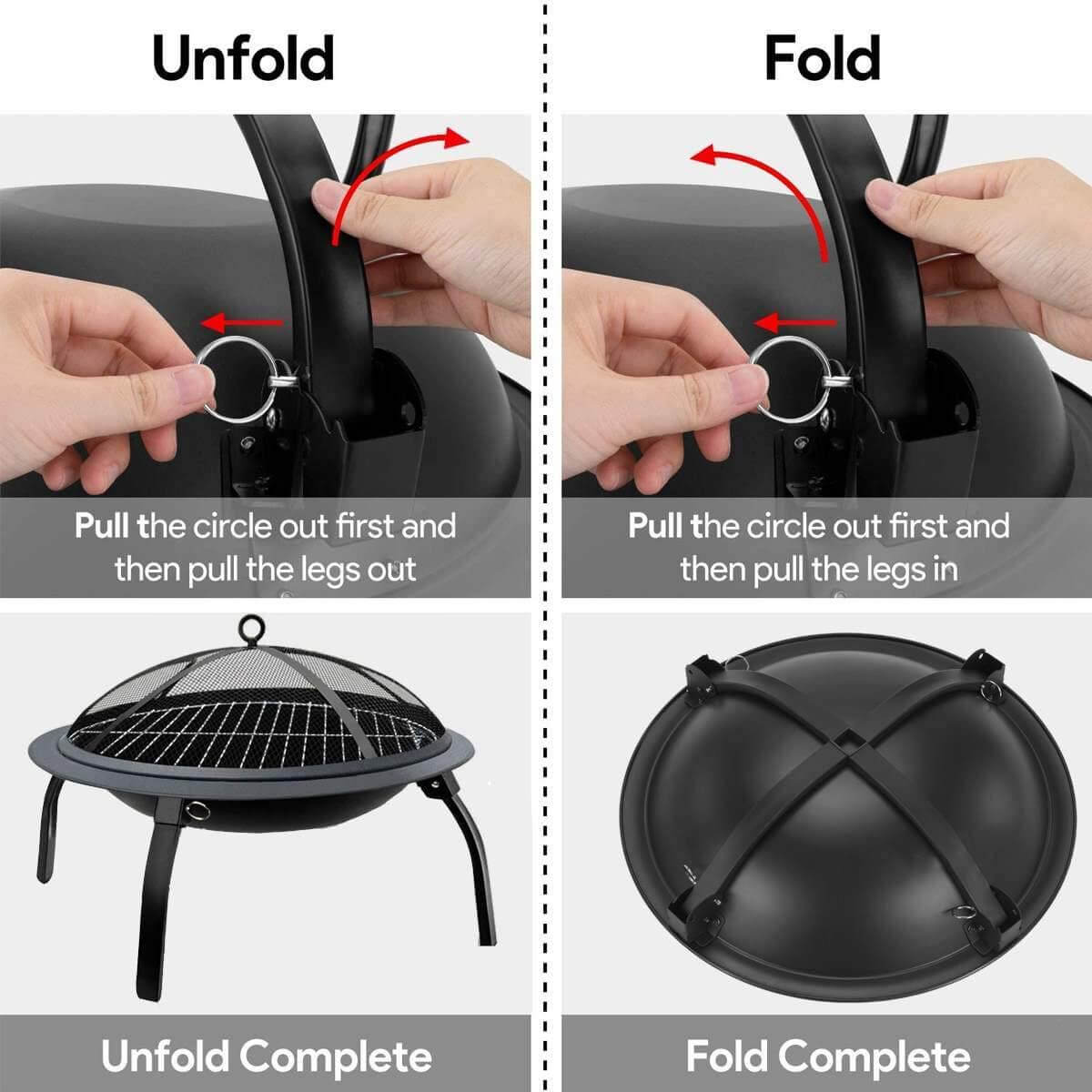 Foldable Outdoor Terrace Fire Pit Grill - MaviGadget