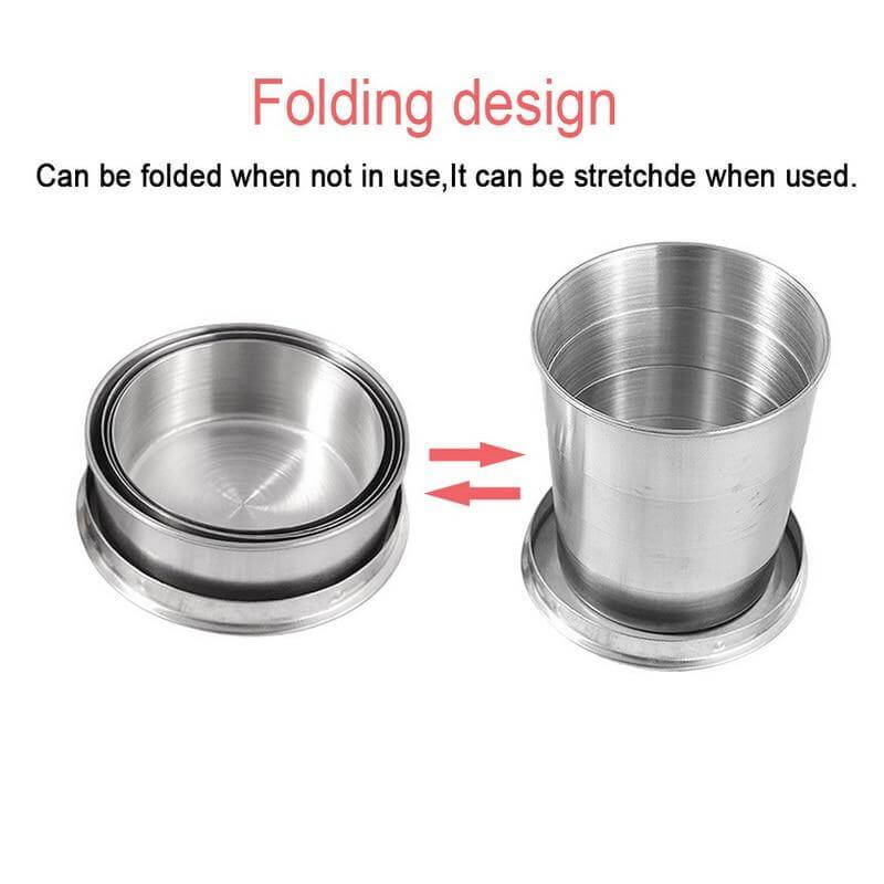 Foldable Portable Stainless Steel Camping Cup With Keychain - MaviGadget