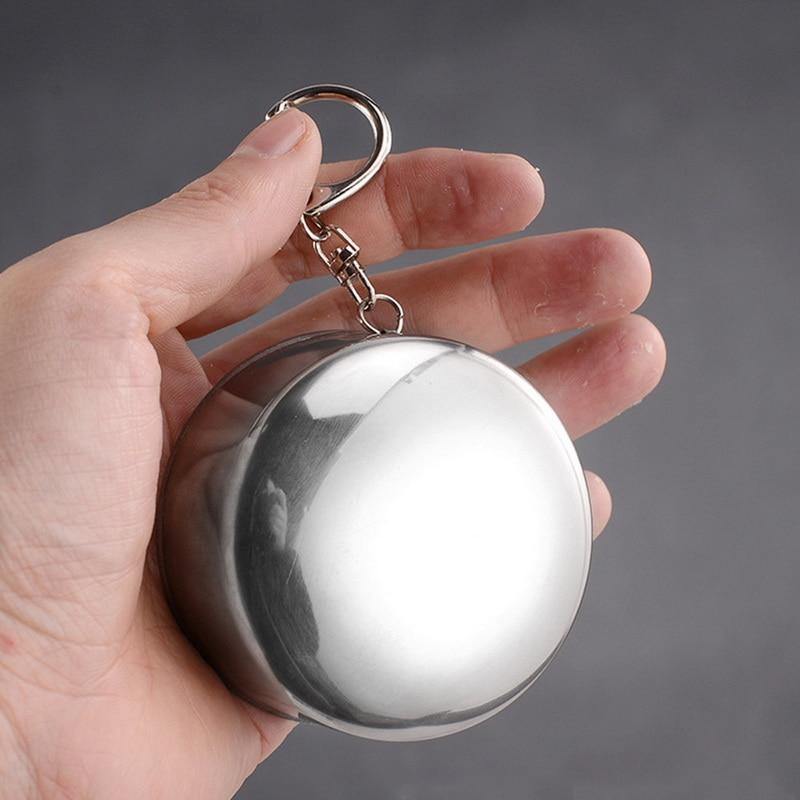 Foldable Portable Stainless Steel Camping Cup With Keychain - Image 1