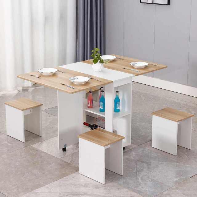 Modern Foldable Wheeled Dining Table Set - Image 5