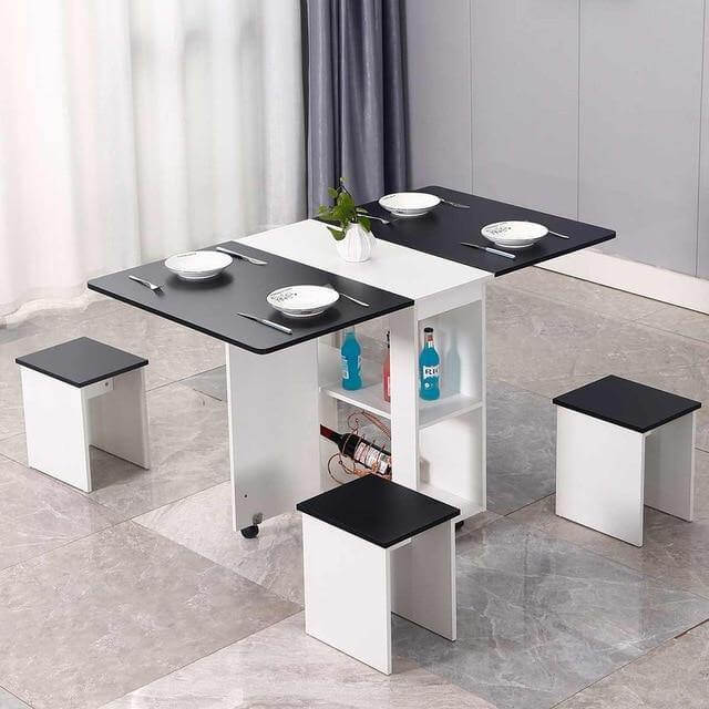 Modern Foldable Wheeled Dining Table Set - Image 10