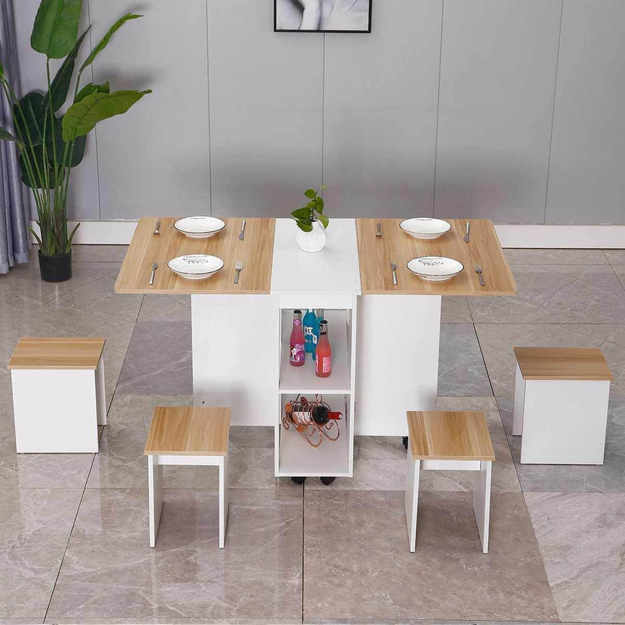 Modern Foldable Wheeled Dining Table Set - Image 8