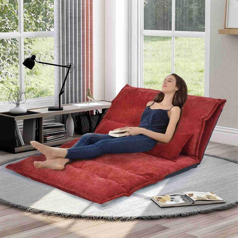 Modern Foldable PU Leather Leisure Floor Sofa Bed with 2 Pillows - Image 11