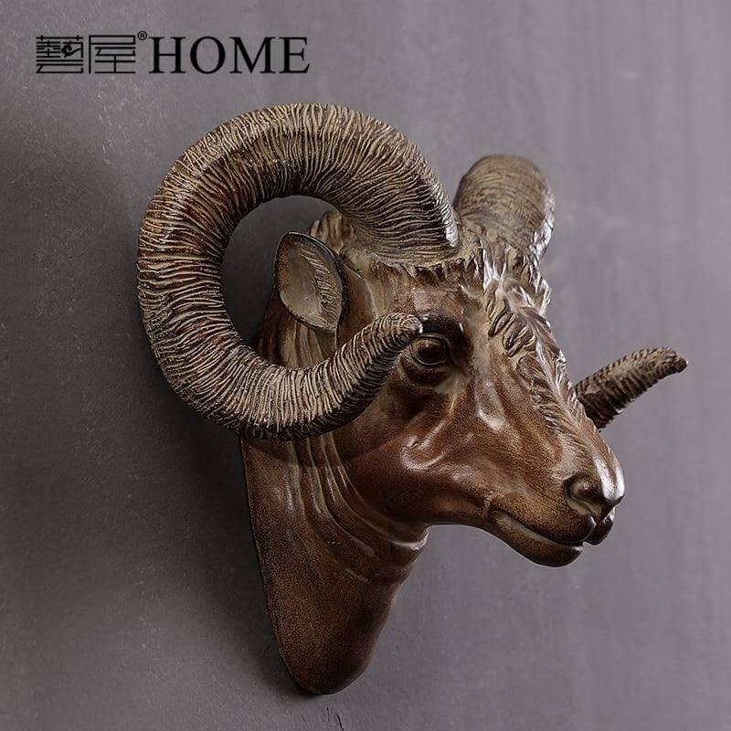 Modern Pure Handmade Hanging Moose and Sheep Head Decoration - Image 11