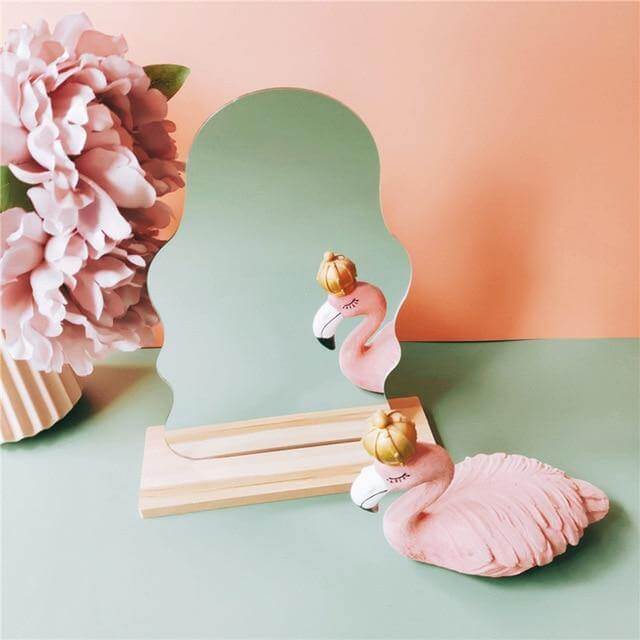 Irregular Korean Style Decorative Make-up Mirror Wooden Base - Image 8