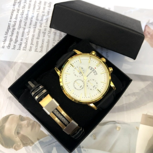 Elegant Watch Leather Bracelet Gift Set - Image 2