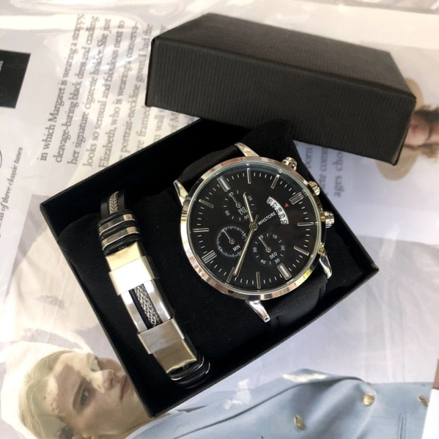 Elegant Watch Leather Bracelet Gift Set - Image 4
