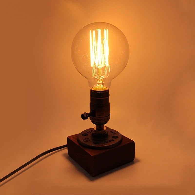 Vintage Industrial Wooden Dimmable Table Lamp