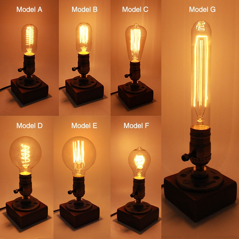Vintage Industrial Wooden Dimmable Table Lamp - Image 10