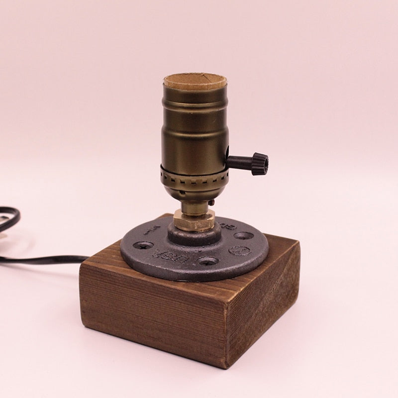Vintage Industrial Wooden Dimmable Table Lamp - Image 1