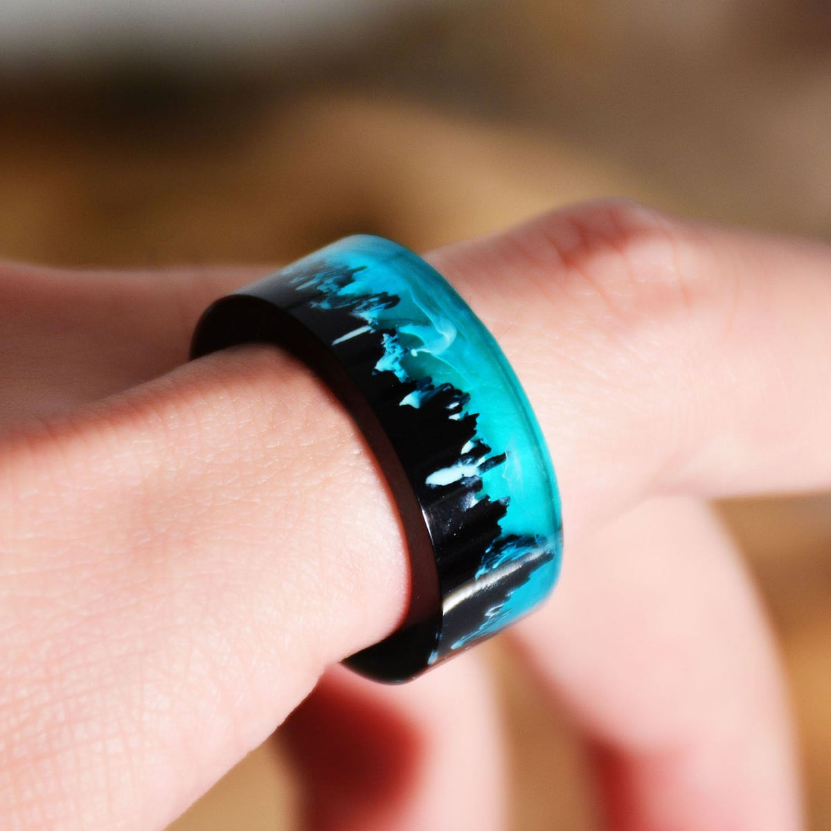 Magical Mountains Wooden Resin Ring