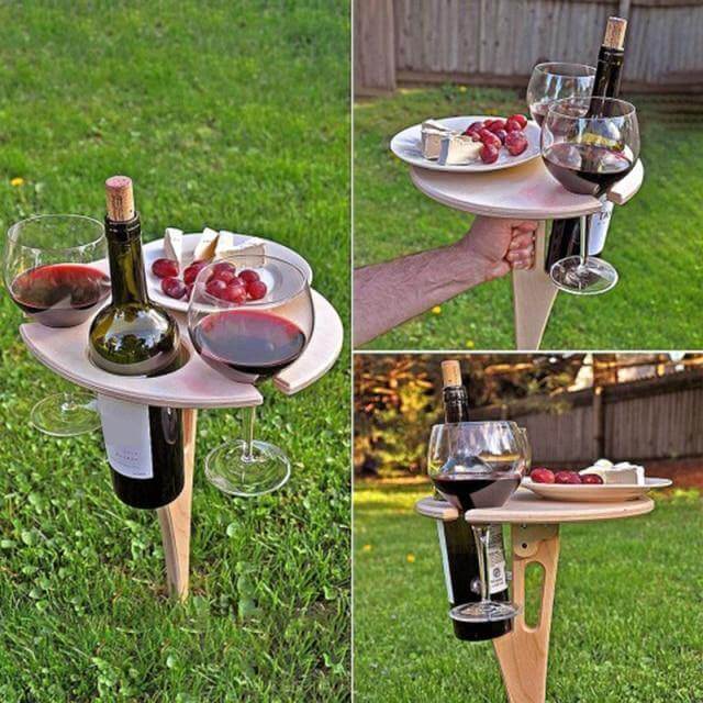 Outdoor Foldable Wood Wine Table - Image 1
