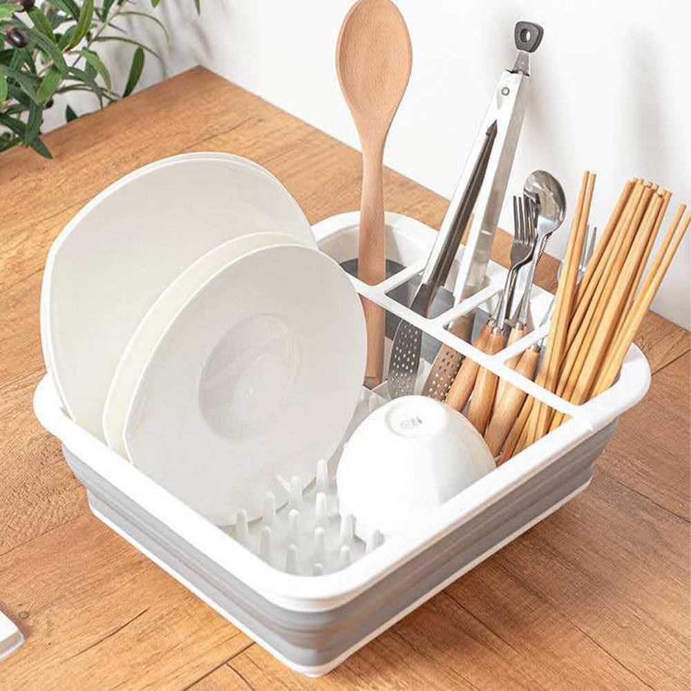 Foldable Kitchen Dish Drying Rack with Drainer