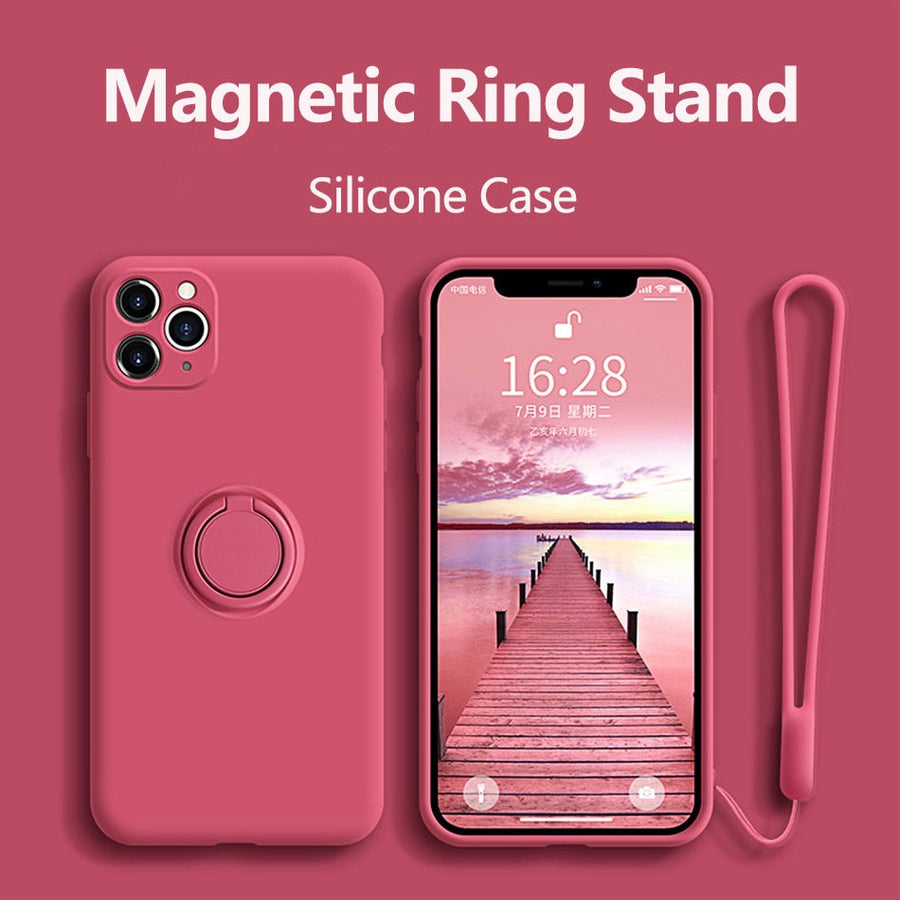 Silicone Case With Magnetic Ring Holder for iPhone - Image 0