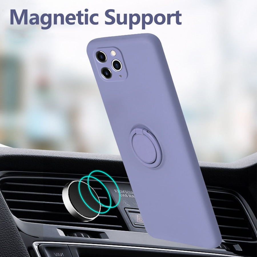 Silicone Case With Magnetic Ring Holder for iPhone - Image 2