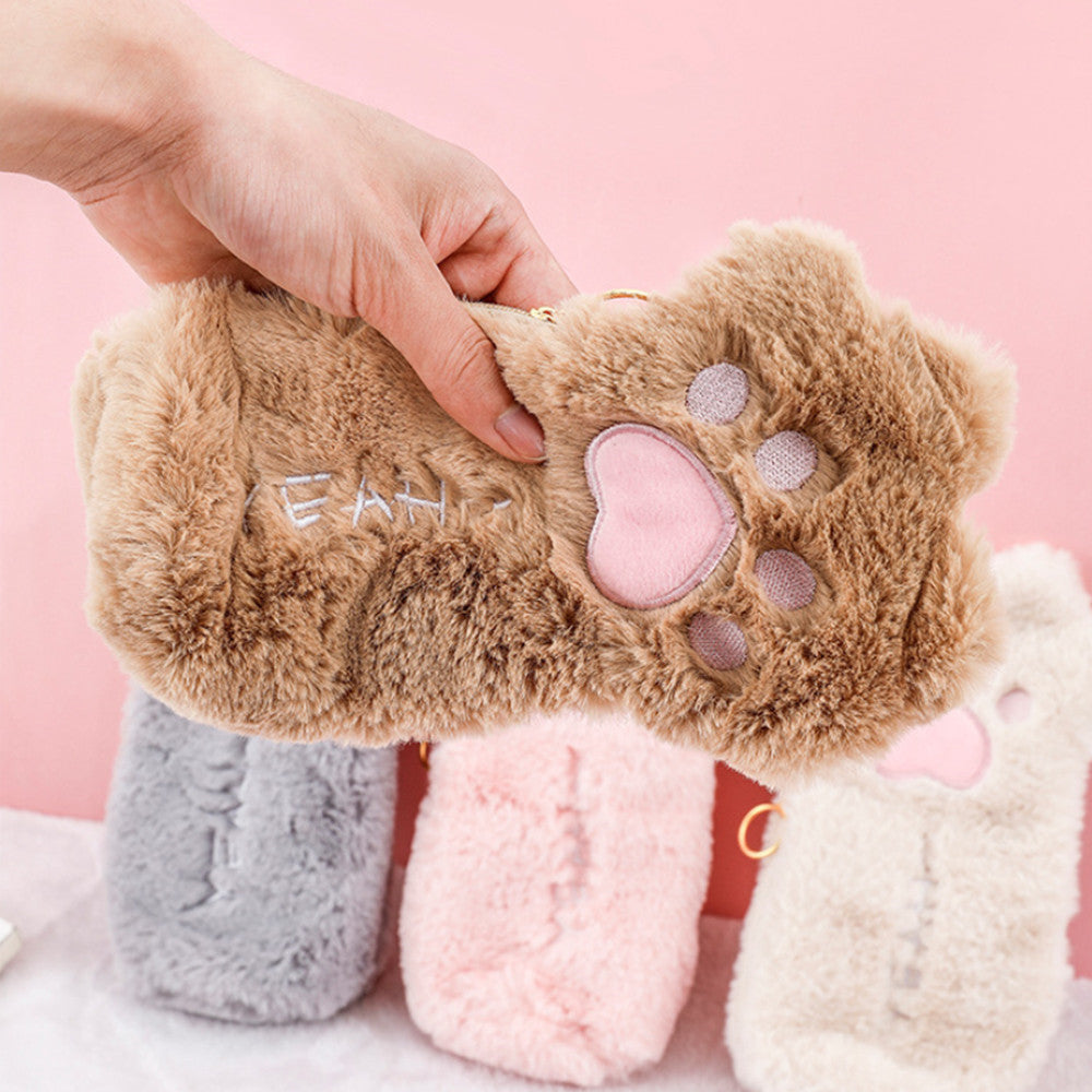 Cute Cat Paw Plush Pencil Bag