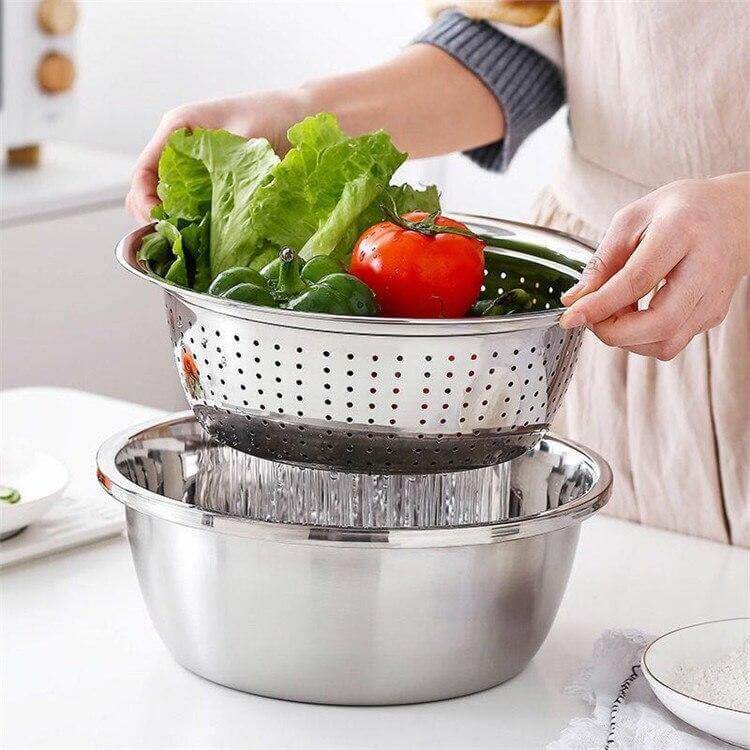 3in1 Stainless Steel Vegetable Slicer with Drain Basket - Image 1