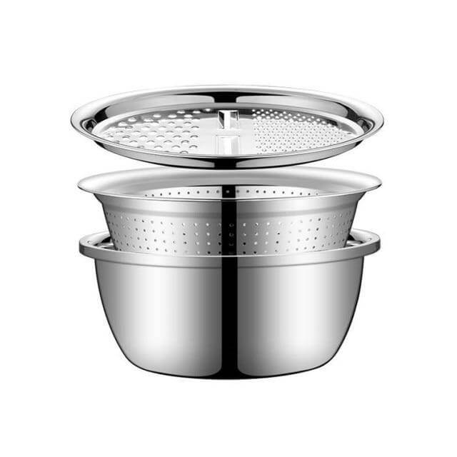 3in1 Stainless Steel Vegetable Slicer with Drain Basket - Image 2