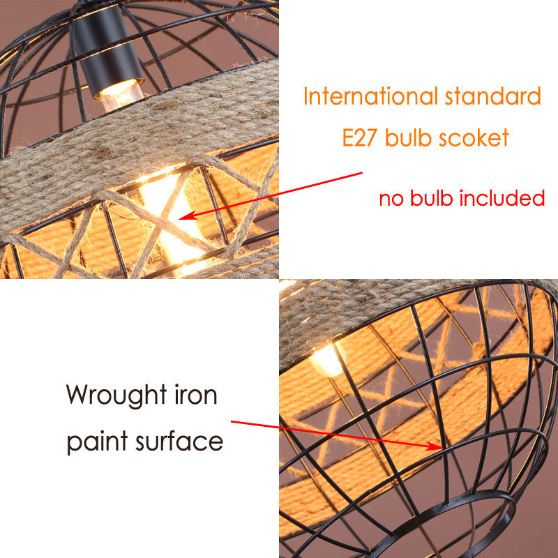 Minimal Natural Retro Rural Rope Ball Chandelier - Image 4