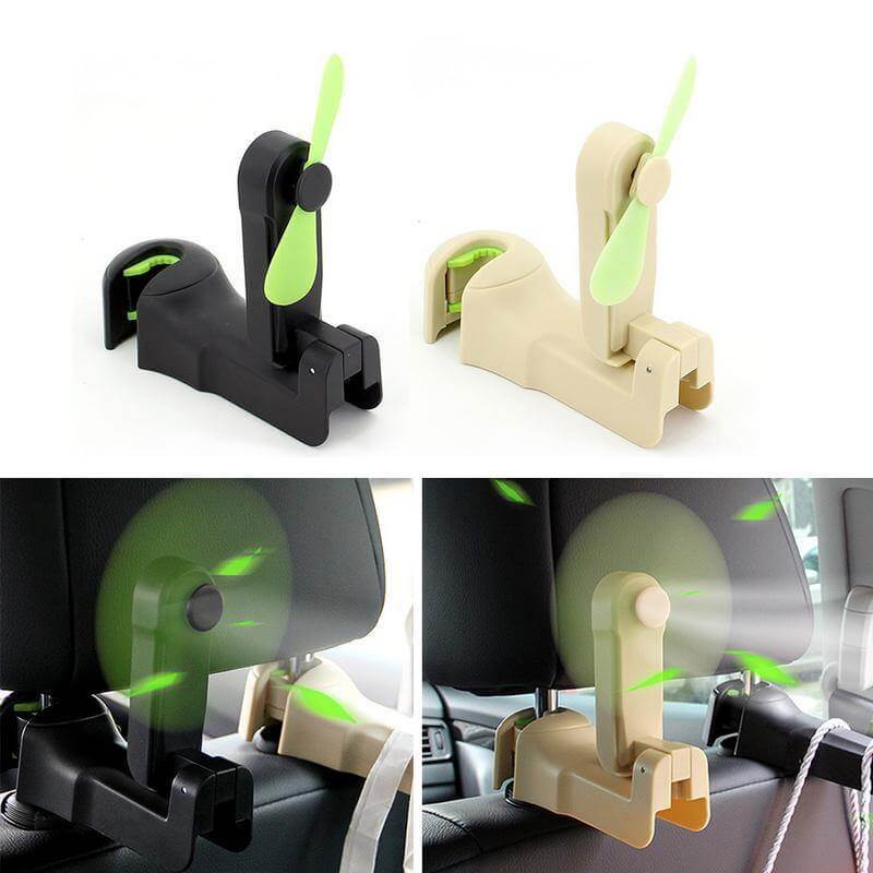 Universal Adjustable Car Headrest Fan with Hook - Image 1