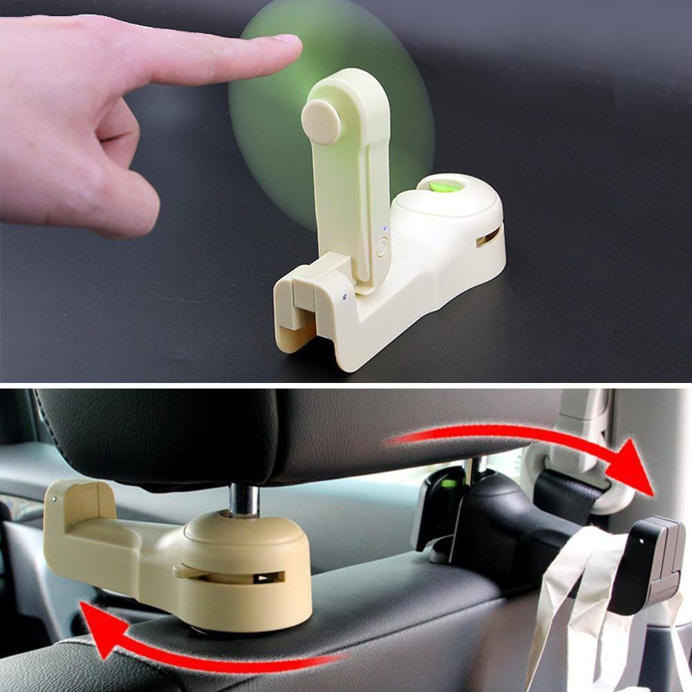 Universal Adjustable Car Headrest Fan with Hook