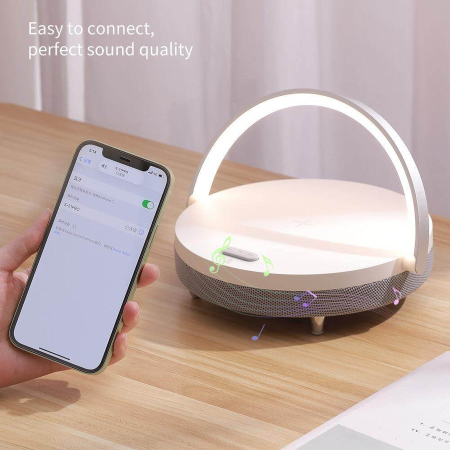 Wooden Base Wireless Charger Speaker Table Lamp - Image 5