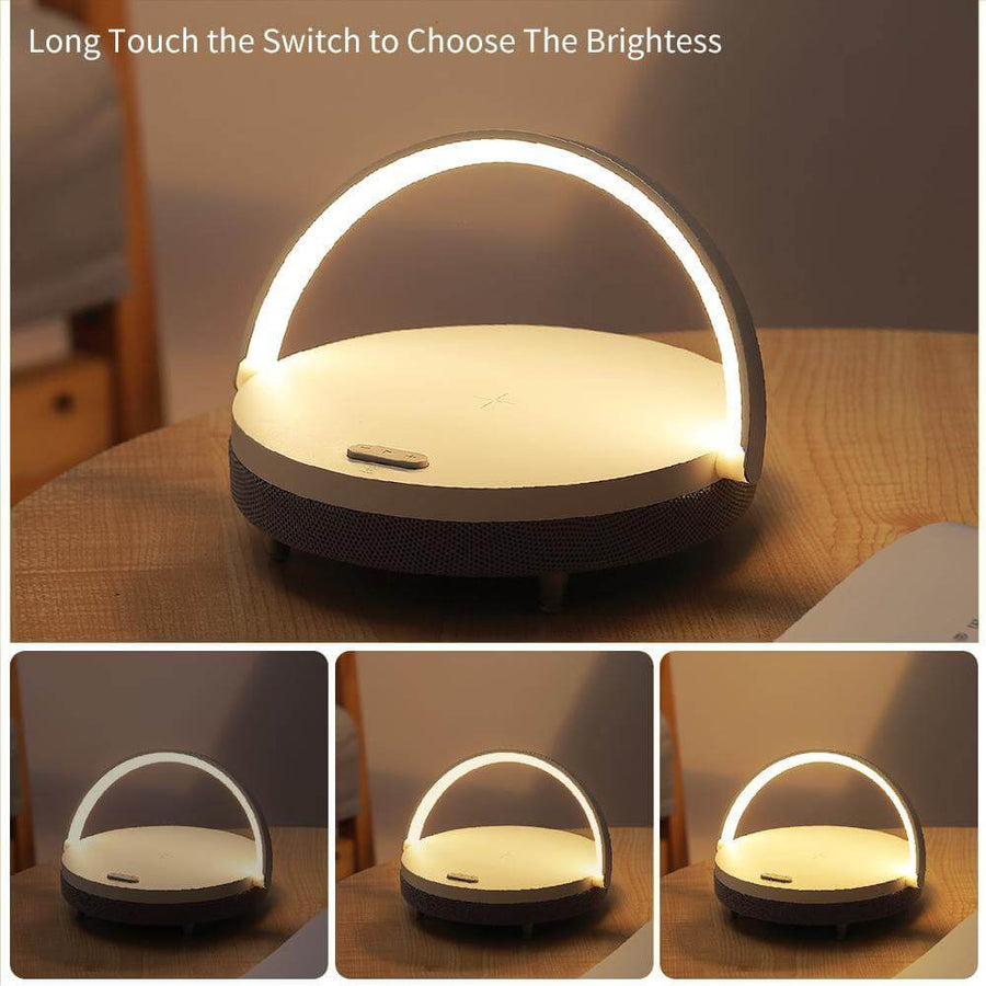 Wooden Base Wireless Charger Speaker Table Lamp - Image 3