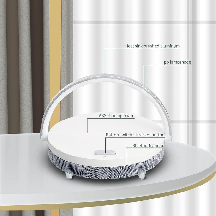 Wooden Base Wireless Charger Speaker Table Lamp - Image 8