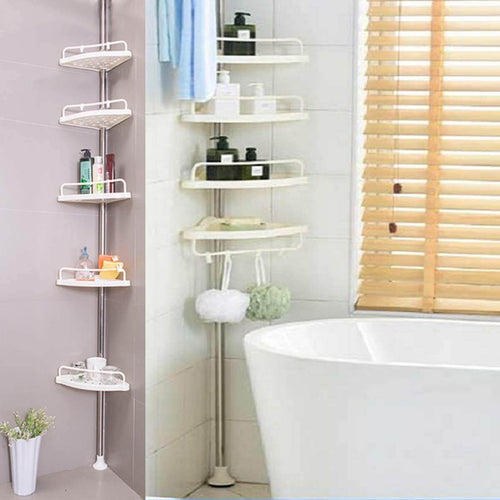 5-Tier Adjustable Stainless Steel Corner Storage Rack - Image 0