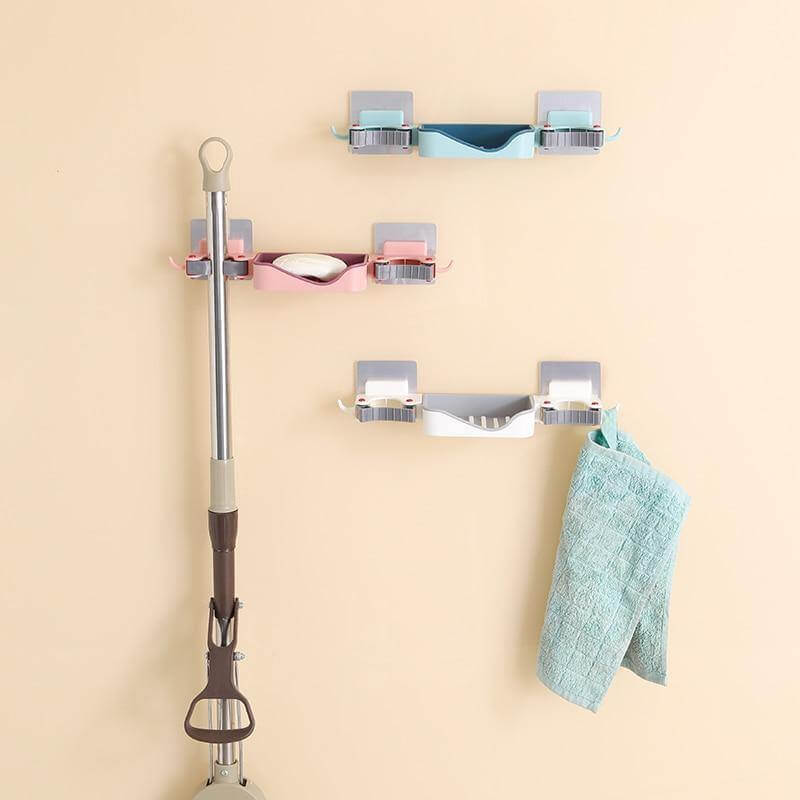 3in1 Wall-Mounted Soap Mop Rack Holder - Image 0