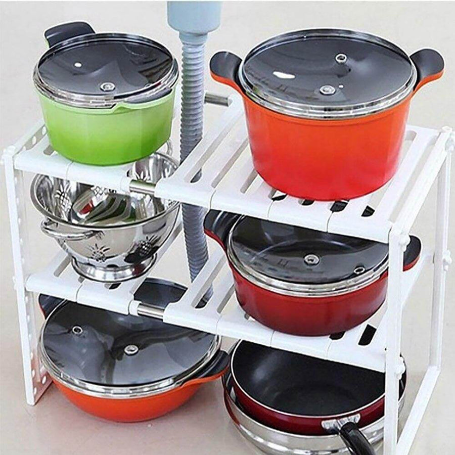 Adjustable Double Layer Kitchen Dish Storage Rack - Image 3