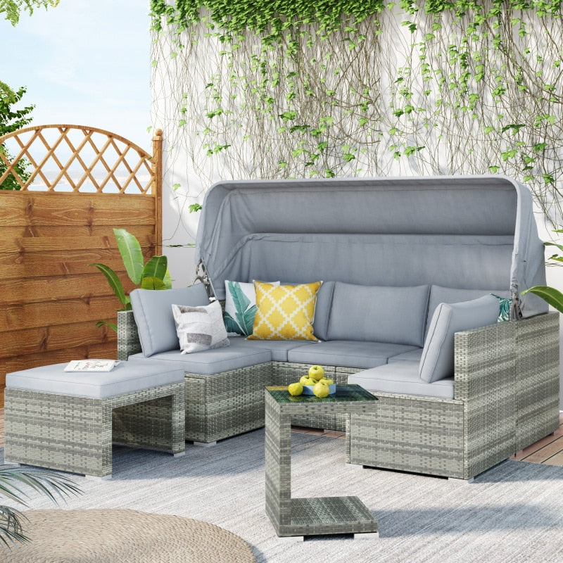 Sectional Canopy Daybed Outdoor Furniture Set - Image 10