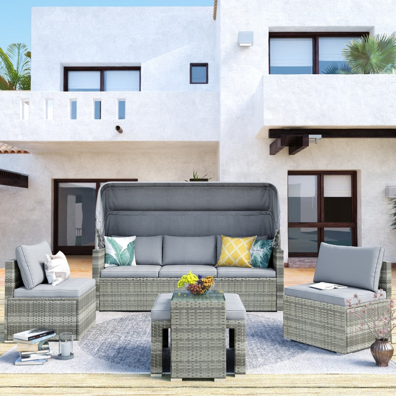 Sectional Canopy Daybed Outdoor Furniture Set - Image 3
