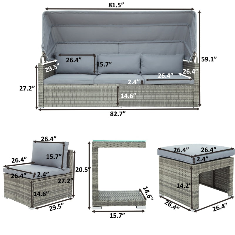 Sectional Canopy Daybed Outdoor Furniture Set - Image 12