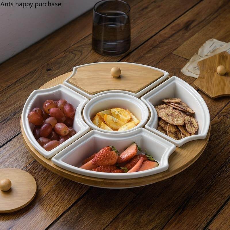 Five Grid Rotating Ceramic Breakfast Platter - Image 3