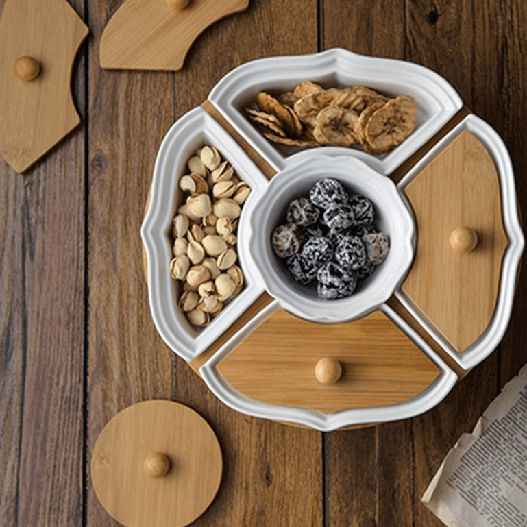 Five Grid Rotating Ceramic Breakfast Platter - Image 2