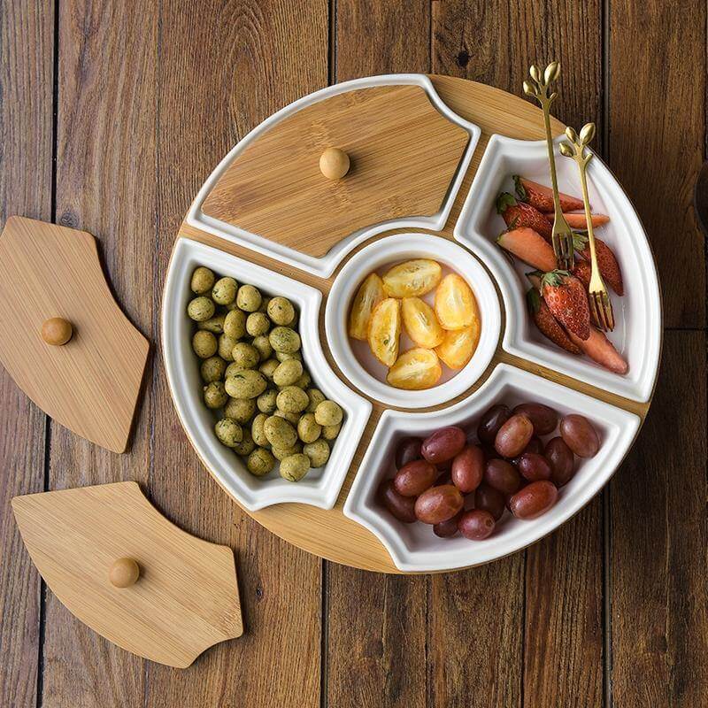 Five Grid Rotating Ceramic Breakfast Platter