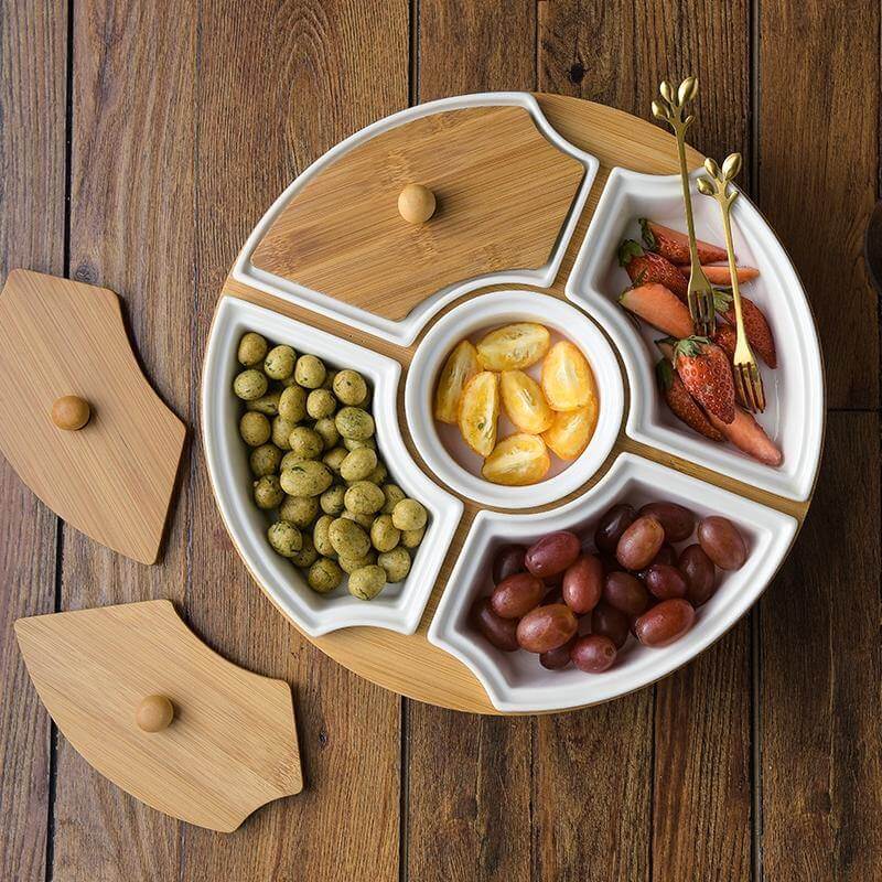 Five Grid Rotating Ceramic Breakfast Platter - Image 4