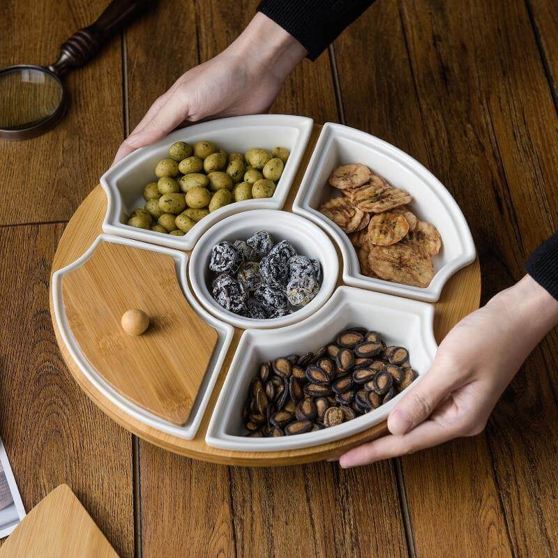 Five Grid Rotating Ceramic Breakfast Platter