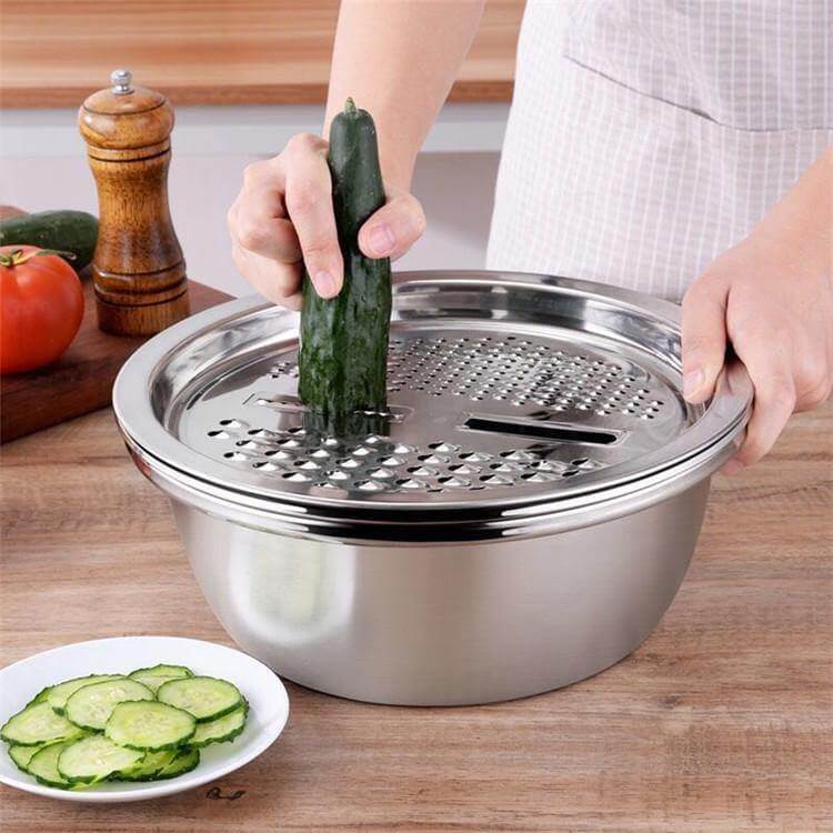 3in1 Stainless Steel Vegetable Slicer with Drain Basket - Image 3