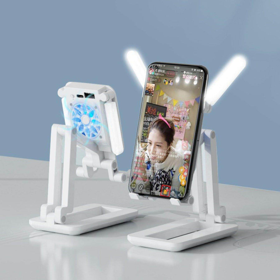 3in1 Selfie Light Adjustable Cooling Fan Phone Holder - Image 0