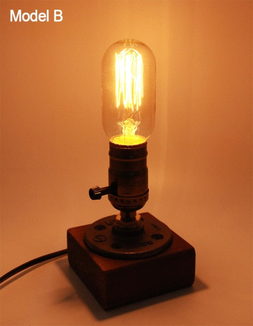 Vintage Industrial Wooden Dimmable Table Lamp - Image 11