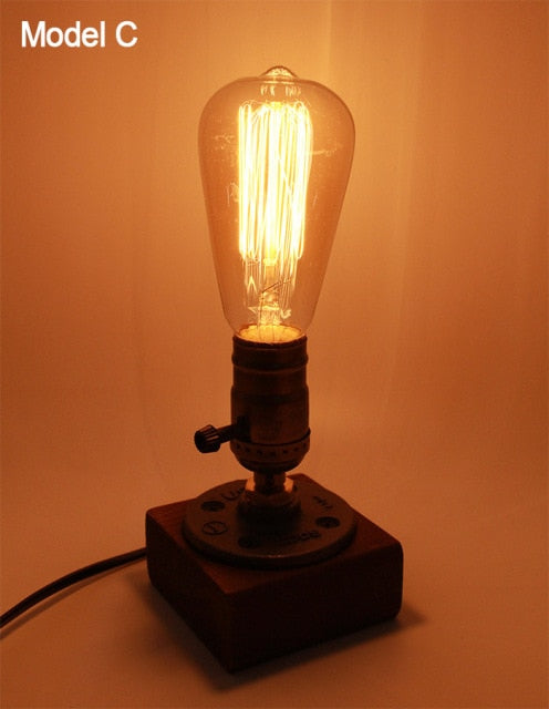 Vintage Industrial Wooden Dimmable Table Lamp