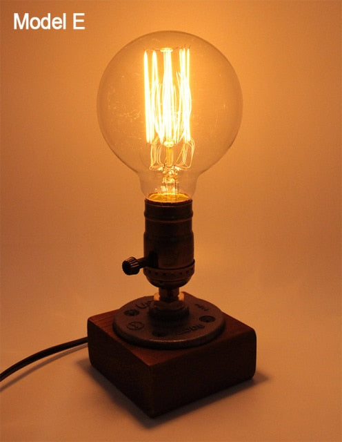 Vintage Industrial Wooden Dimmable Table Lamp