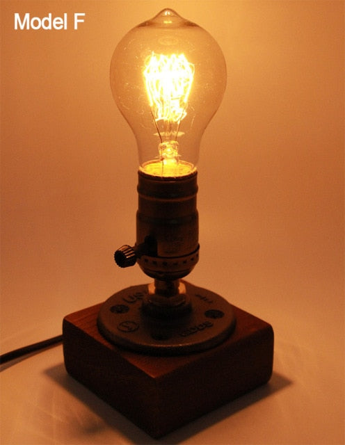 Vintage Industrial Wooden Dimmable Table Lamp - Image 5