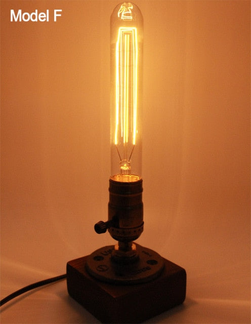 Vintage Industrial Wooden Dimmable Table Lamp - Image 6